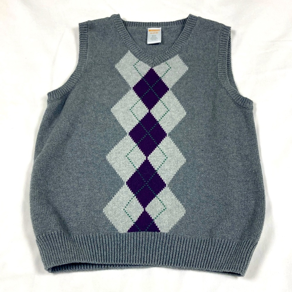 Gymboree boys, gray and purple sweater vest, size medium, 7–8